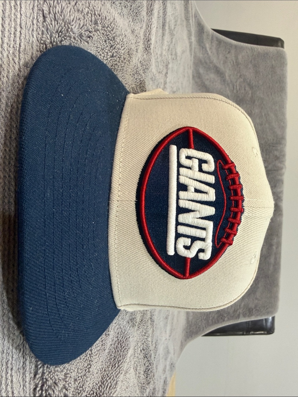 NFL Giants Cream and Navy Trucker Hat with Red Embroidered Logo